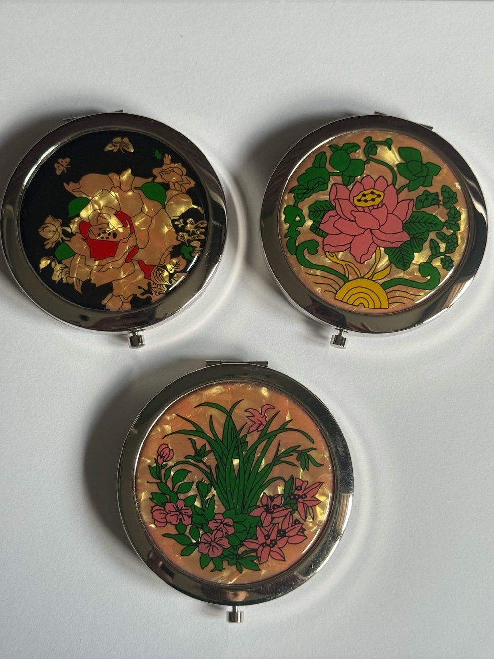 Traditional Korean Style Mother-Of-Pearl Compact Mirrors Dual Sided Standard/Mag